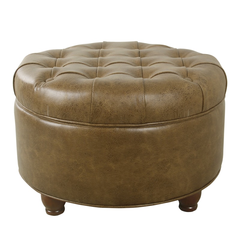 Copper Grove Lamentin Tufted Faux Leather Round Storage Ottoman - Brown