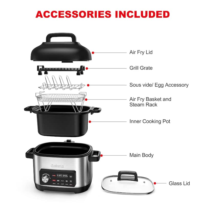 8in1 Multi Cooker with Air Fry, Sous Vide, Rice, Sauté Slow Cook