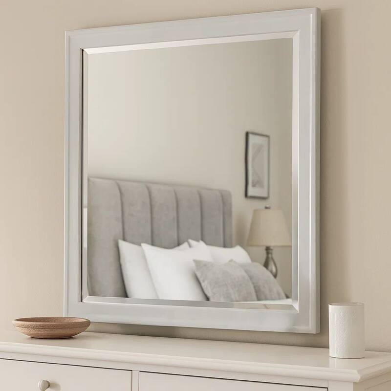 Modern Mirror with Rectangular Frame an Molded Details, White