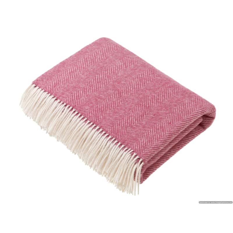 Merino Lambswool Throw Blanket - Herringbone Pattern, Made in England - Pink