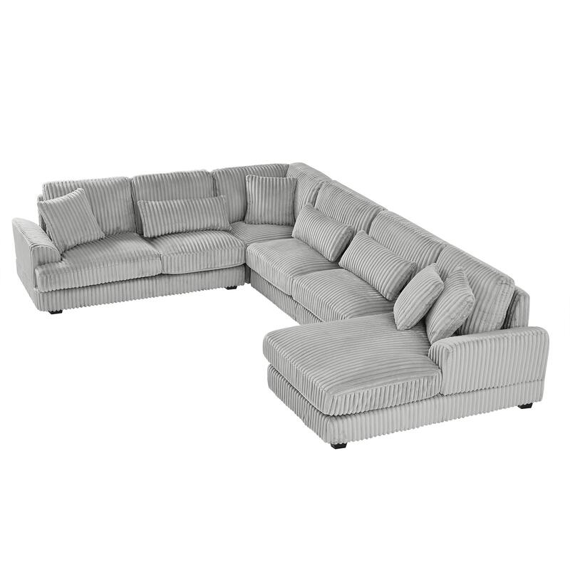 129.1" Corduroy U-Shaped Sectional Sofa with Chaise Lounge, Curved Armrests, and Premium Foam Cushions