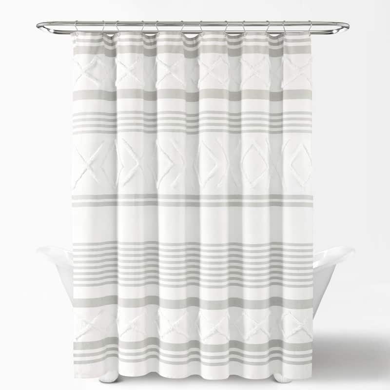 Lush Decor Urban Diamond Stripe Woven Tufted Eco-Friendly Recycled Cotton Shower Curtain Single