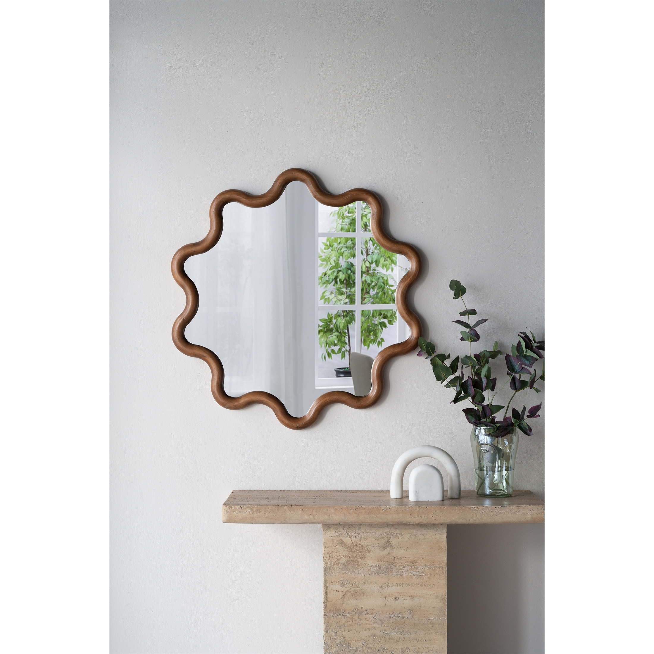 Wooden Accent Mirror with Unique Frame
