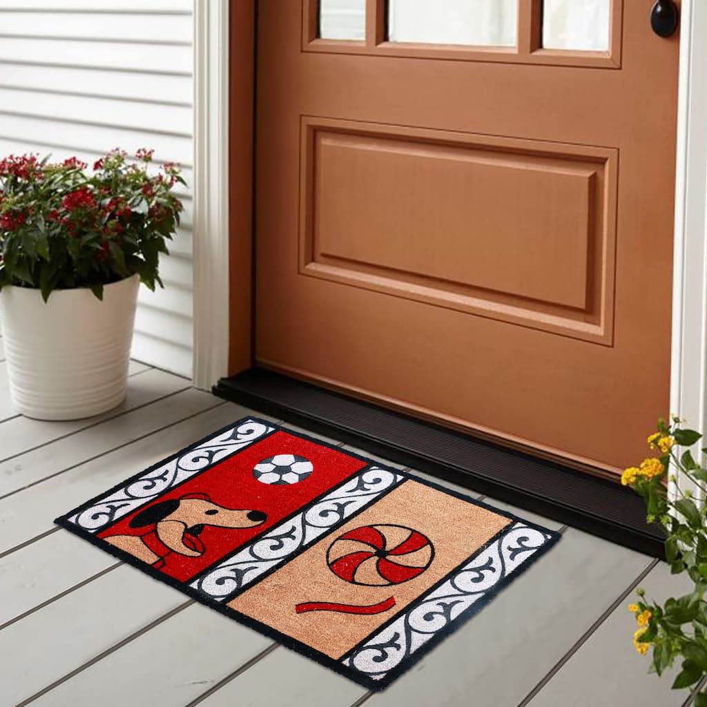 George Towne Living-OVERSIZED-24x36 Outdoor Coir Mat-Doggie Ball - 24x36