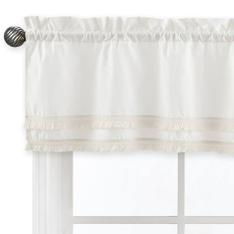 Boho Fringe Window Curtain Valance - Ivory Off White Beige Modern Bohemian Farmhouse Southwest Shabby Chic Bohemian Diamond