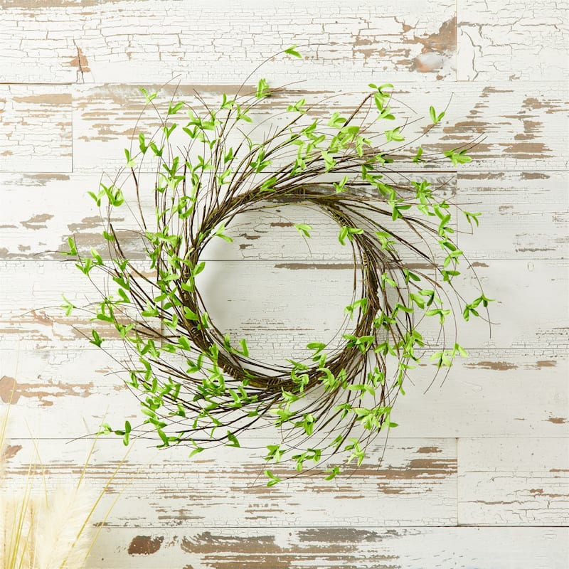 Mini Leaf Spring Artificial Twig Wreath - 22" - Green