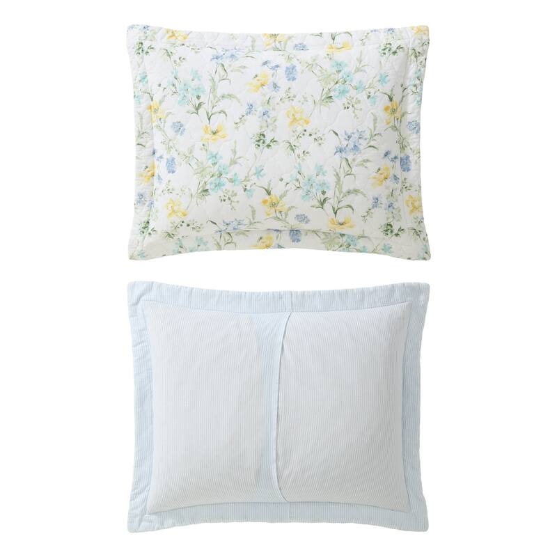 Laura Ashley Poppy Meadow Cotton Reversible Blue Quilt Set