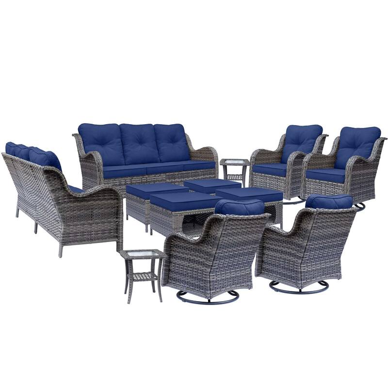 12 Piece Outdoor Wicker Patio Furniture Seating Set with Swivel Chairs