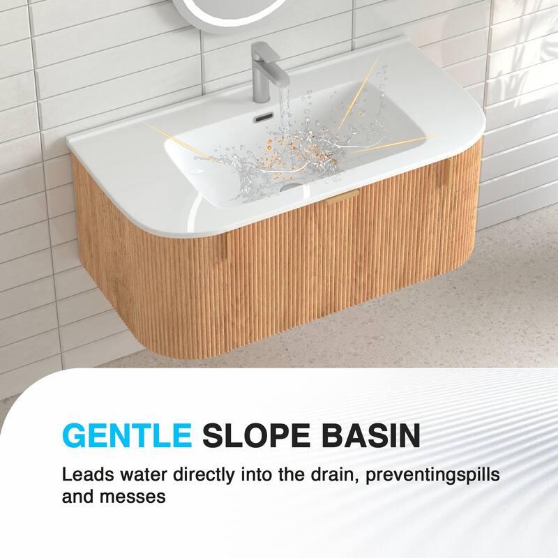 GDF Studio - Verona Floating Bathroom Vanity with Curved Edge Storage & Ceramic Basin without Faucet