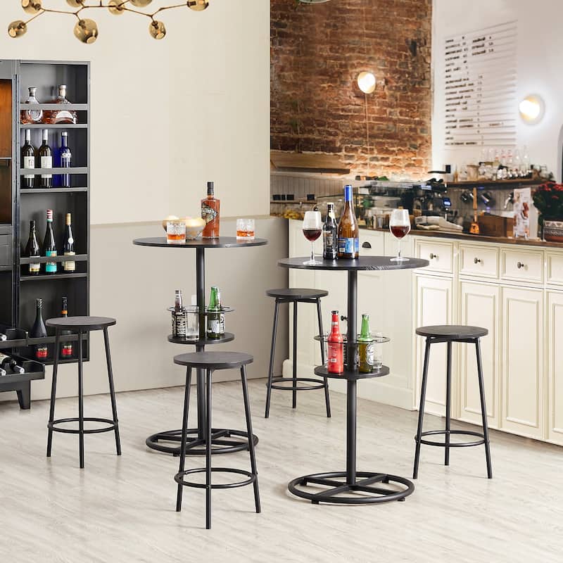 VECELO Bar Table Set, Round Bistro Bar Table Wooden Top, Sturdy Metal Frame with Pedestal, Set of 1/3