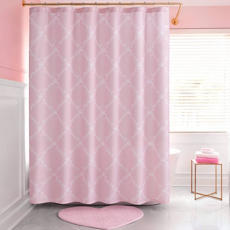 Juicy Couture 13-Piece Shower Curtain and Hooks Set - Light Pink Gothic Diamonds Crowns