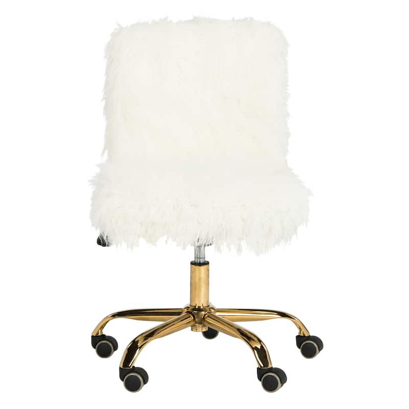 SAFAVIEH Henia Faux Sheepskin Adjustable Office Chair - 26Wx26Dx31H - White/Gold