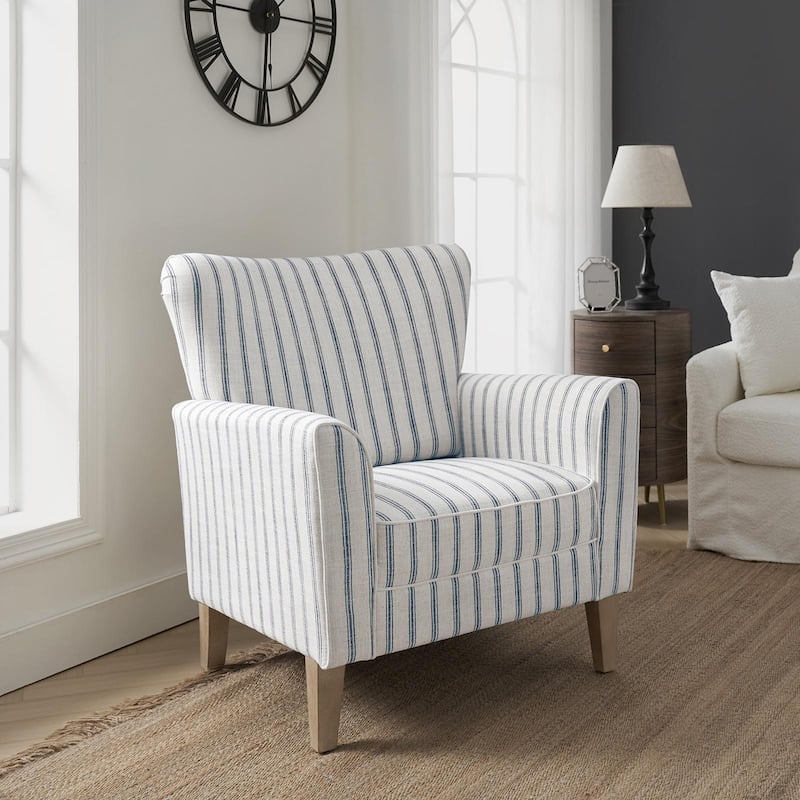 Warren Farmhouse Striped Wingback Chair with Solid Wood Legs by HULALA HOME