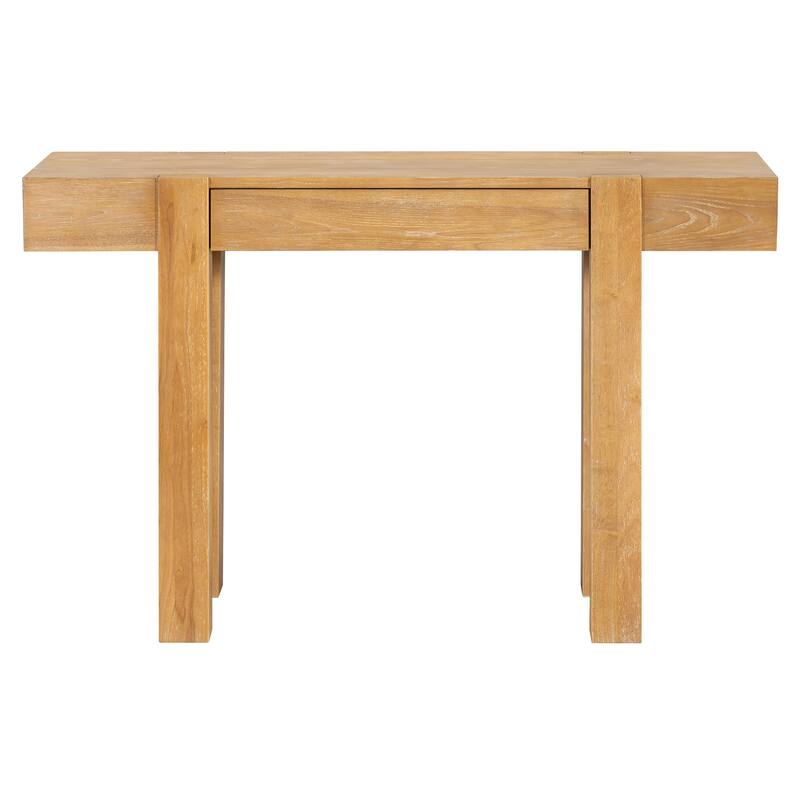 Rustic Minimalist Console Table with Hidden Drawer, Side Power Outlet, Wood Entryway Table for Entryways, Living Rooms