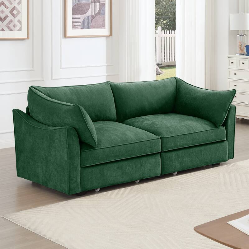 GDFStudio - Chenille 2-Seater 78.7" Sofa with Pull-Out Storage and Crescent Arms