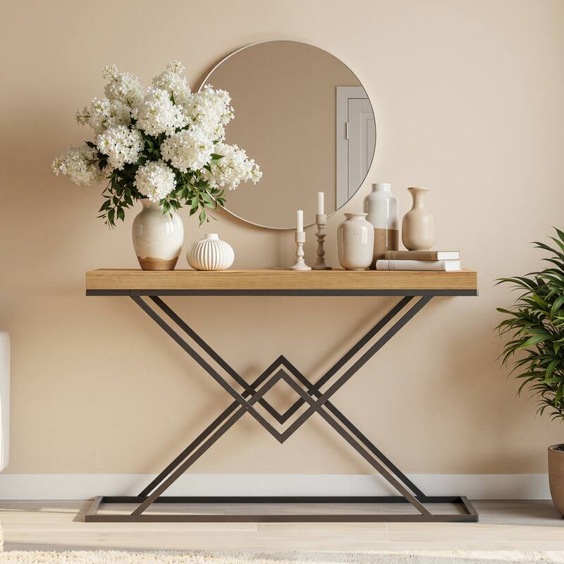 Solid Wood Console Table, 43.2" Modern Industrial Entryway Table