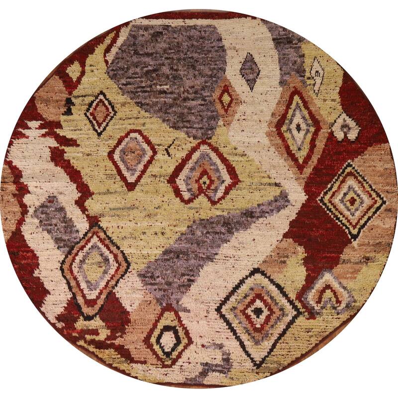 Hand Knotted Oriental 100% Wool Carpet Modern Tribal Multi-Colored Moroccan Area Rug - 6' 7'' X 6' 7''