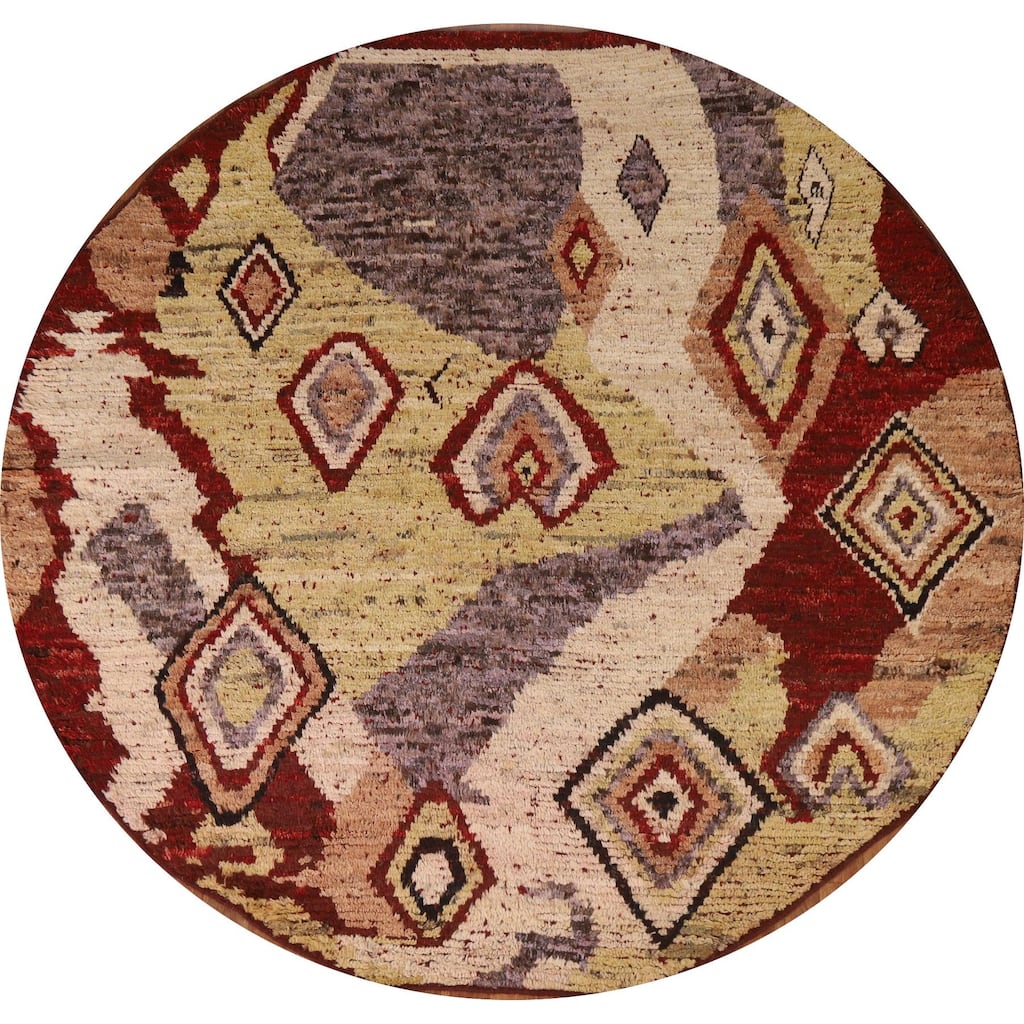 Hand Knotted Oriental 100% Wool Carpet Modern Tribal Multi-Colored Moroccan Area Rug - 6' 7'' X 6' 7''