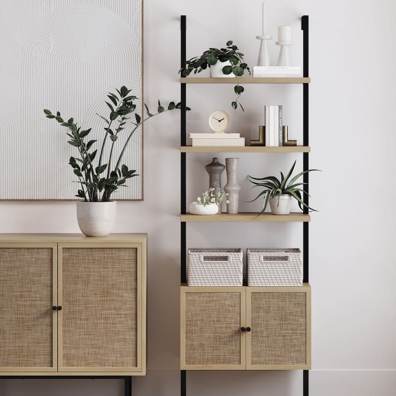 Nathan James Theo Open Shelf Industrial Bookcase with Drawers or Cabinets