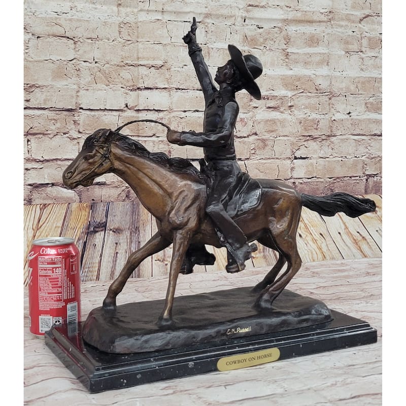Will Rogers Cowboy On Imitative Horseback Bronze Sculpture Statue Figure Russell Western 16 Inches X 17 Inches