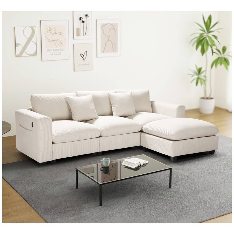 Hamilton 4-Piece Corduroy Upholstered Modular Sectional with USB Port