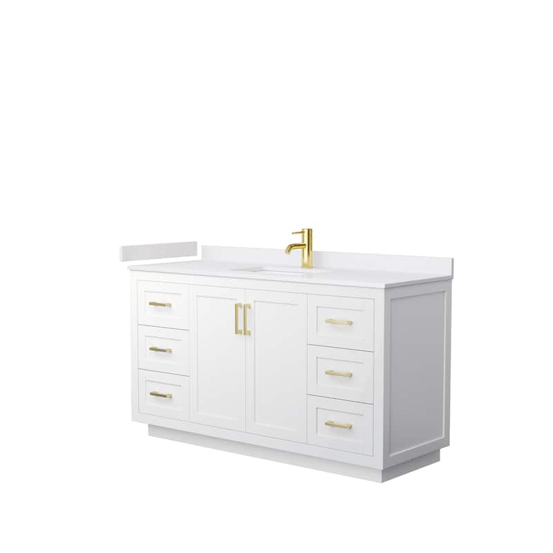 Miranda Single Vanity Set, Cultured Marble Top, No Mirror - 60-Inch Single - White, Gold Trim, White Cultured Marble Top