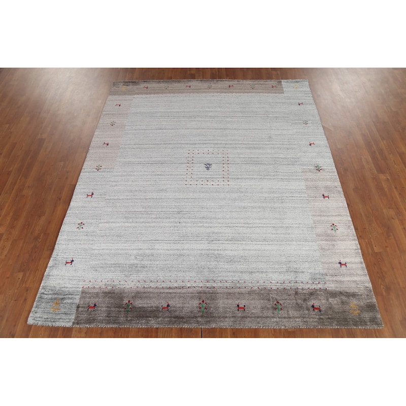 Striped Gabbeh Indian Area Rug Handmade Oriental Grey Wool Carpet - 6'9"x 8'2"