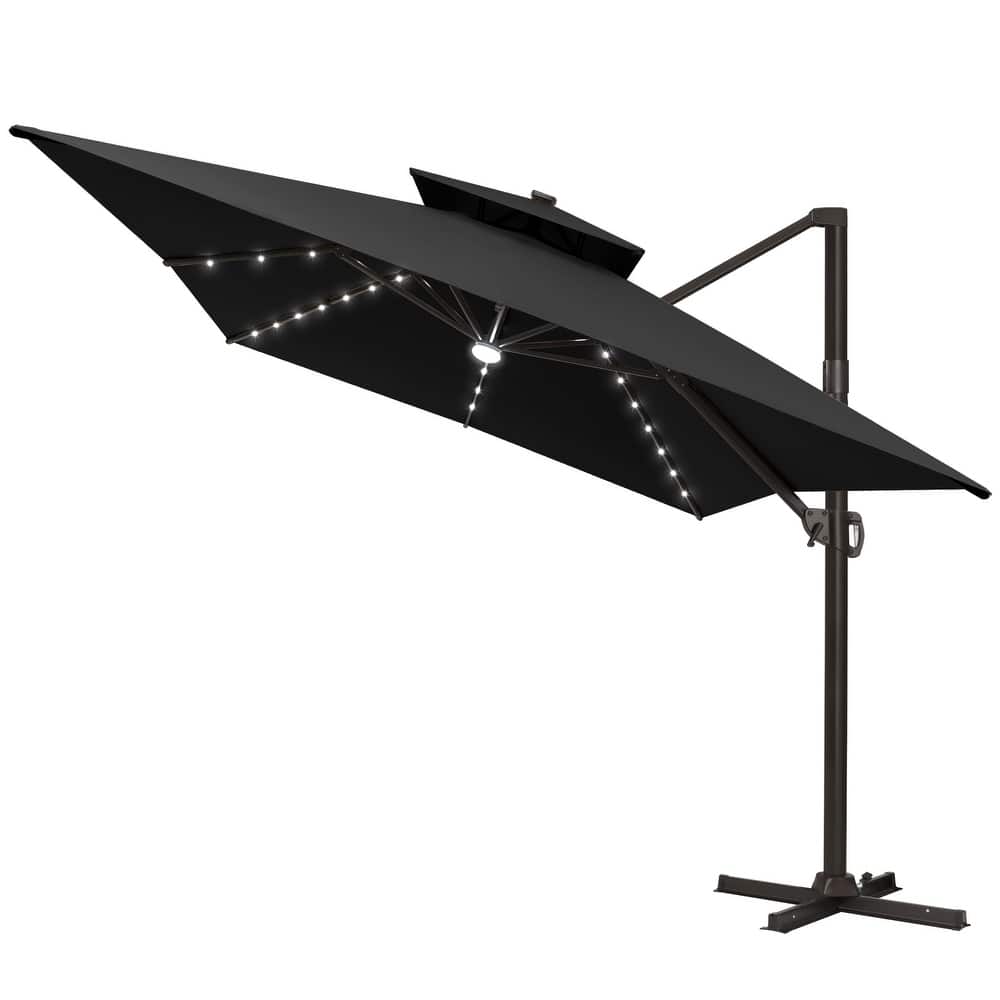 Pellebant Outdoor 10x13FT Patio Cantilever Umbrella Dual Top Lar Lighted