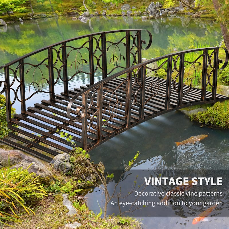 Outsunny 6' Metal Arch Backyard Garden Bridge with 660 lbs. Weight Capacity, Safety Siderails, Vine Motifs, & Easy Assembly