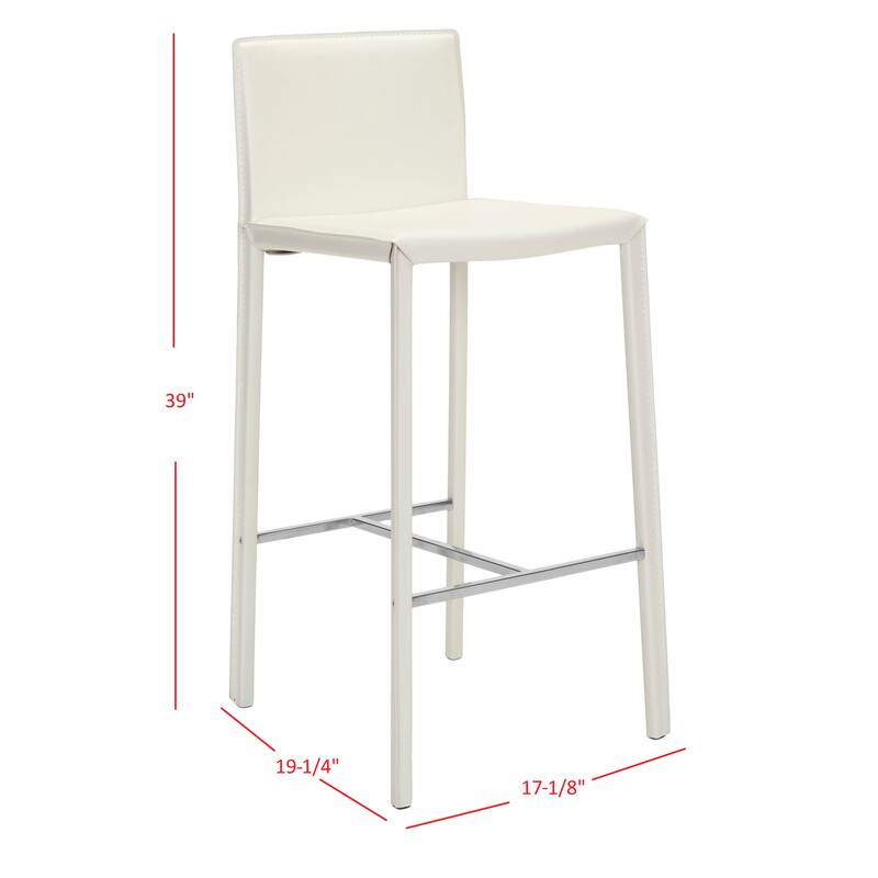 SAFAVIEH Marilynn Mid-Century 30-inch White Leather Bar Stool (Set of 2) - 18.3" x 19.7" x 39.4" - 18Wx20Dx39H