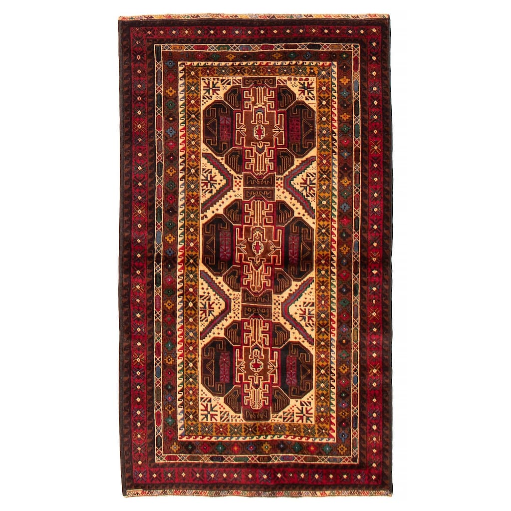 Teimani Ivory, Red Rug 3'7" x 6'4" - 3'7 x 6'4