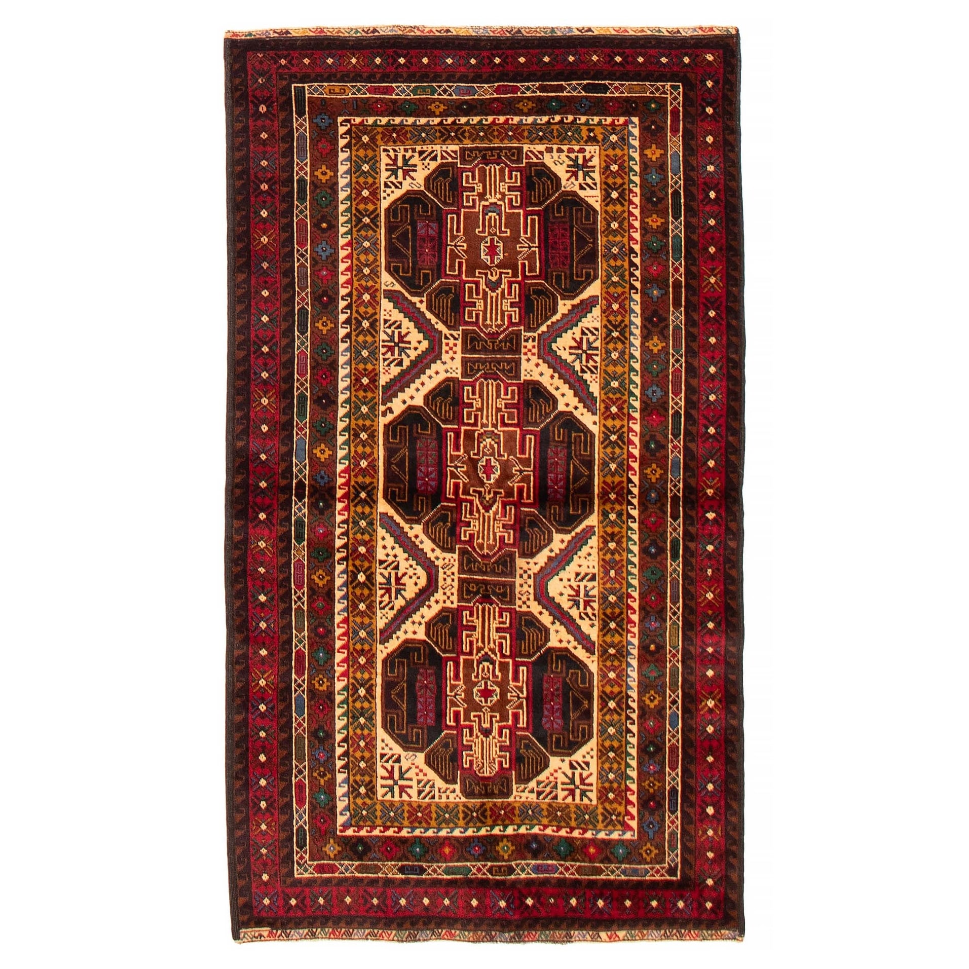 Teimani Ivory, Red Rug 3'7" x 6'4" - 3'7 x 6'4