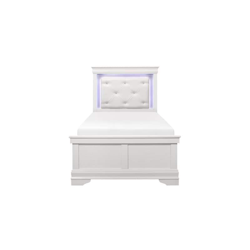 Eran 5 Piece White Faux Leather Upholstered Tufted LED Panel Bedroom Set