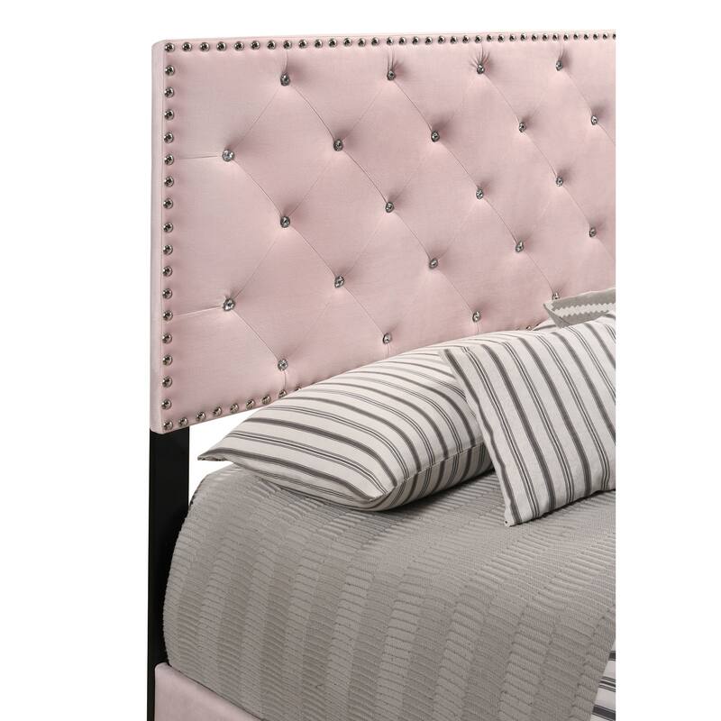 Faux Jewel Tufted Velvet Upholstered Queen Panel Bed - 83" - Pink
