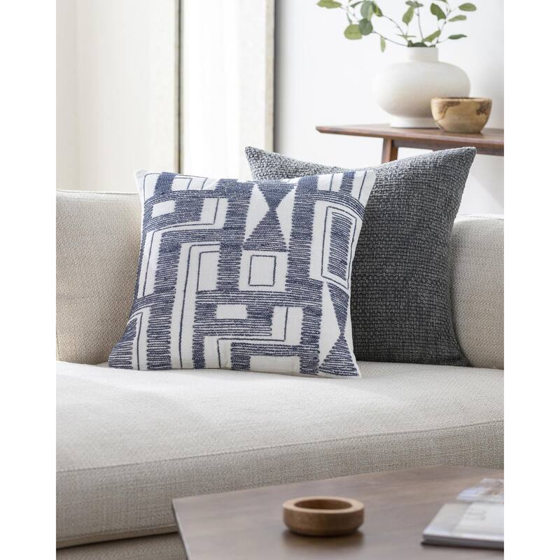 Gillespie Global Geometric Accent Pillow - 18"L x 18"W - Cover Only - Blue/White