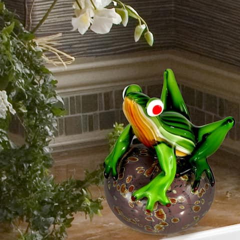 Frog On Ball Handcrafted Art Glass Sculpture