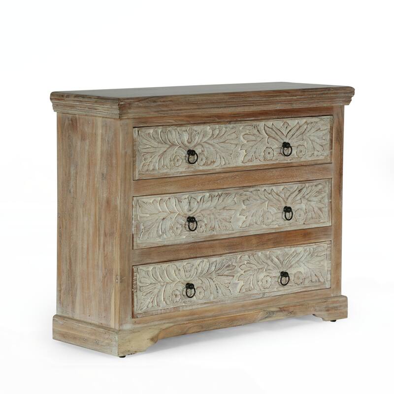 Acacia Wood 3 Drawer Dresser, 40 Inches Wide Storage Cabinet