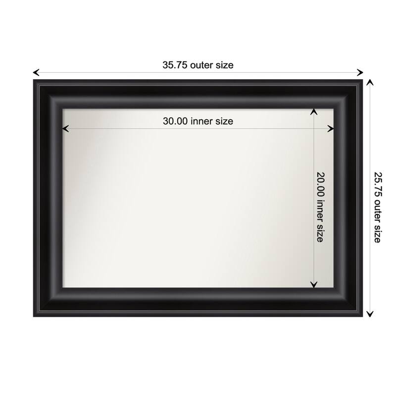 Grand Black Framed Non-Beveled Custom Wall Mirror, Bathroom Vanity Mirror - Outer Size: 35.75 x 25.75