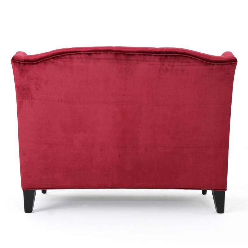 Wine Red 50.25" Velvet Button Tufted High Wingback Loveseat Sofa with Wood Legs for Living Room