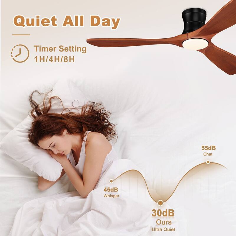 52 in.Wood Smart Outdoor Indoor Flush Mount Ceiling Fans with Lights Remote,WIFI Alexa App workable,Quiet DC Motor