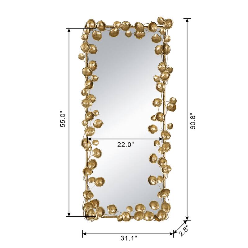Full Length Floor Mirror with Golden Leaf Accents