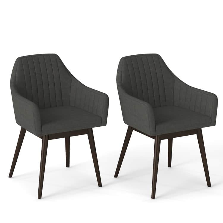 Rubber Wood Dining Chair Set of 2 with Padded Seat and Armrest - 24.5" x 23.5" x 34"