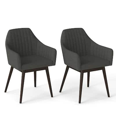 Rubber Wood Dining Chair Set of 2 with Padded Seat and Armrest - 24.5" x 23.5" x 34"