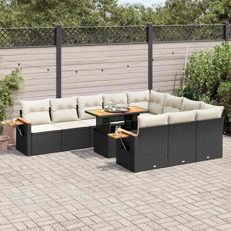 vidaXL Garden Sofa Set Black, Cream White - 113.8 x 92.1 x 33.5 in