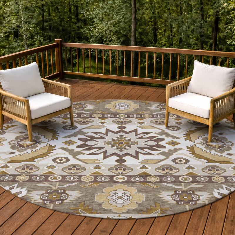 Machine Washable Indoor/ Outdoor Traditional Aspen Chantille Rug - Beige - 8' x 8'