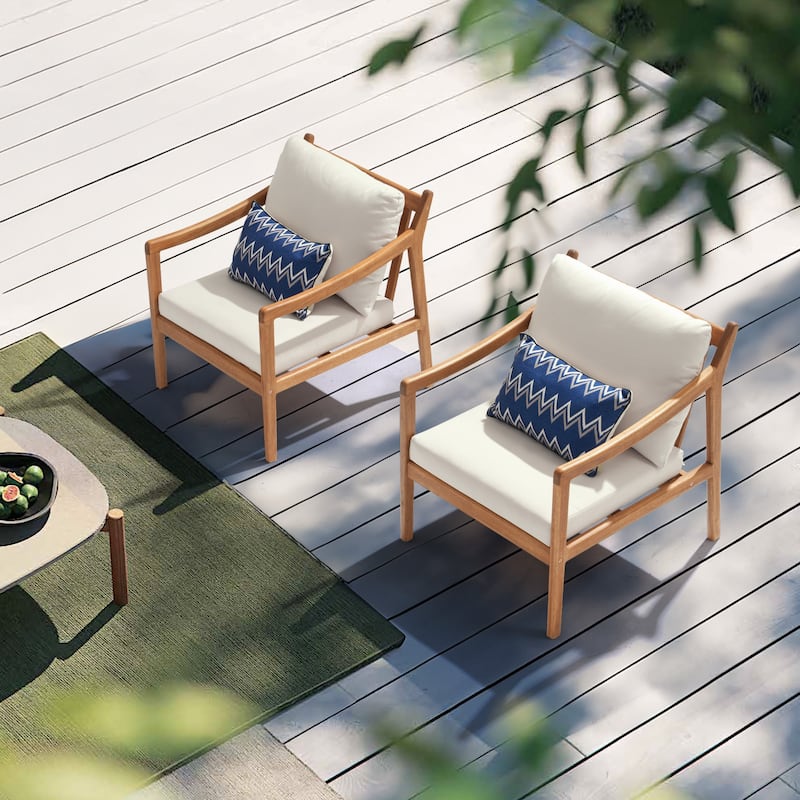 Outdoor Single Solid Wooden Chair - Beige