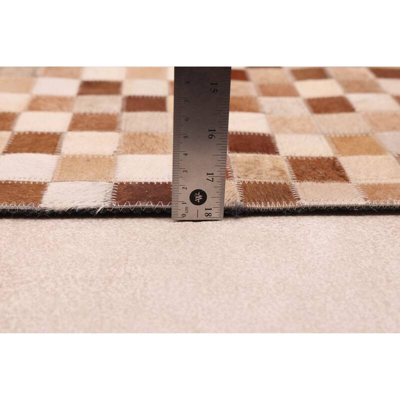 ECARPETGALLERY Handmade Cowhide Patchwork Brown Leather Rug - 5'0 x 8'0