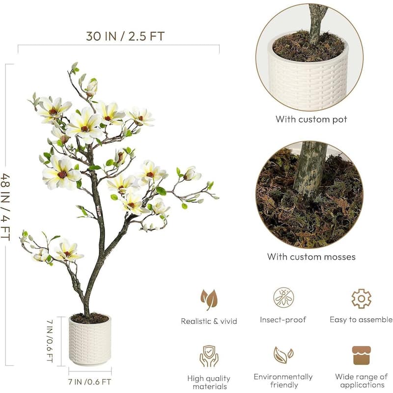Faux Artificial Flower Tree, Magnolia Plants for Home Decor