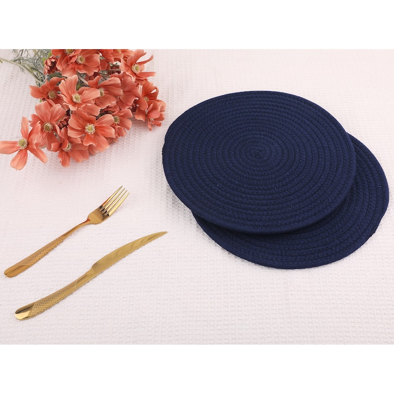 Farmhouse Placemats 4Pcs Cotton Rope Round Placemats for Dining Table - 12*12in