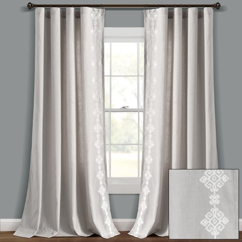 Lush Decor Luxury Modern Geo Linen Like Embroidery Border Window Curtain Panel